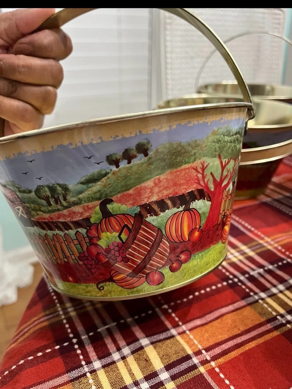 Gold Metal Serving Fall Buckets with Handles - Set of 6